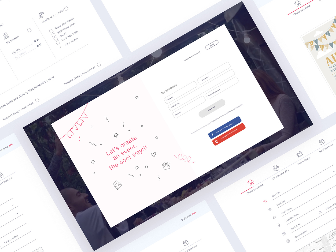 event planning web app UX/UI design